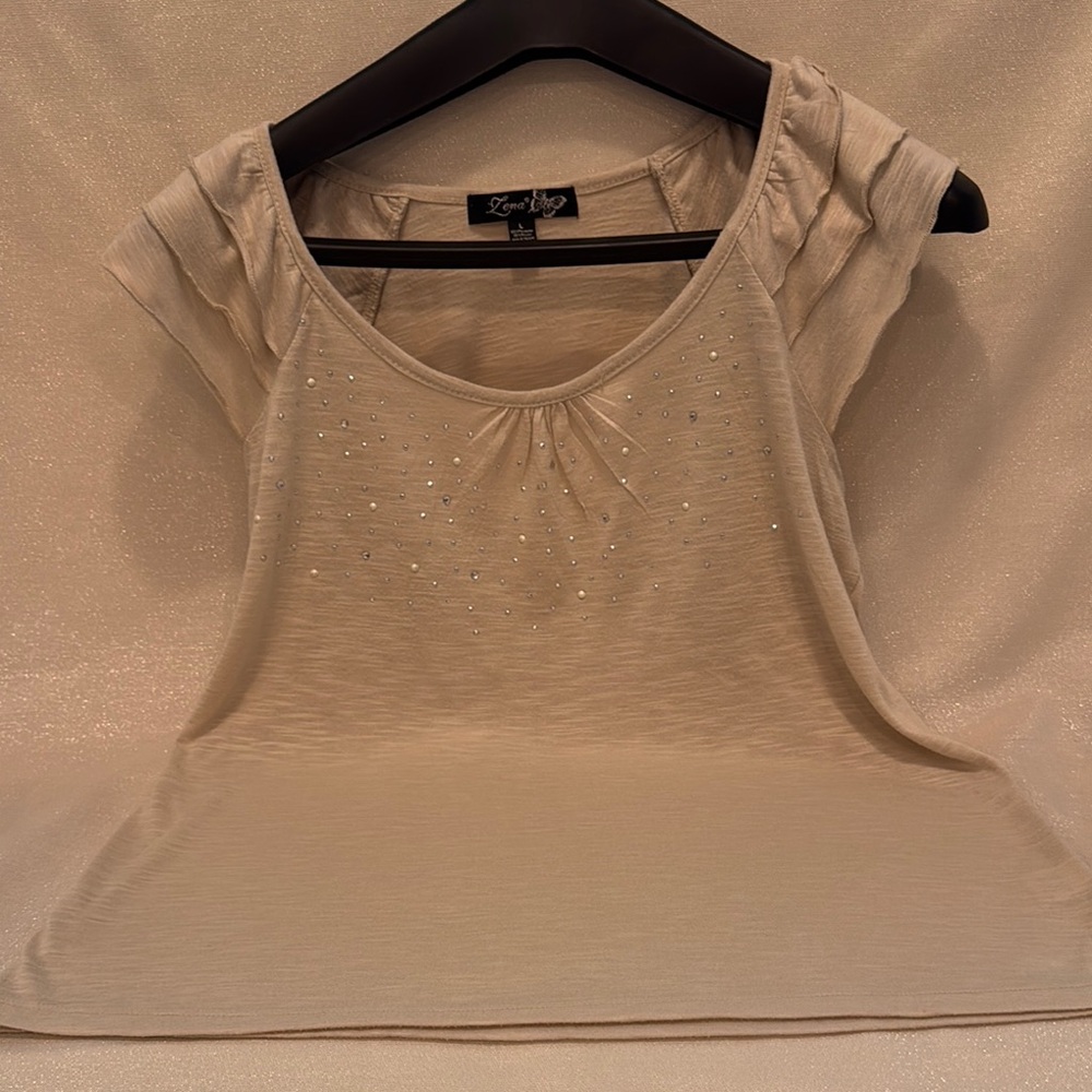 Lena Cream Cap Sleeve Embellished Crop Blouse